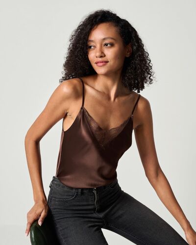 Lilysilk Débardeur Soie, Col En V Avec Dentelle, Êporté De 2 Façons, Charmeuse Soie, Pour Votre Garde-Robe De Tous Les Jours