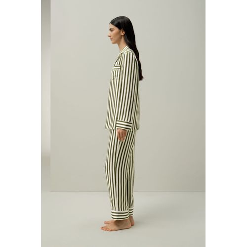 Lilysilk Pyjama En Soie Rayures Classiques Soie De Mûrier De Haute Qualité Doux Et Doux Pour La Peau Rayures Fines Vert-Blanc Xl