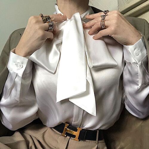 Lilysilk Blouses En Soie Femme Décolleté Noeud Papillon Exagéré Charmeuse Soie Léger Et Respirant Chemises Blanc Naturel S