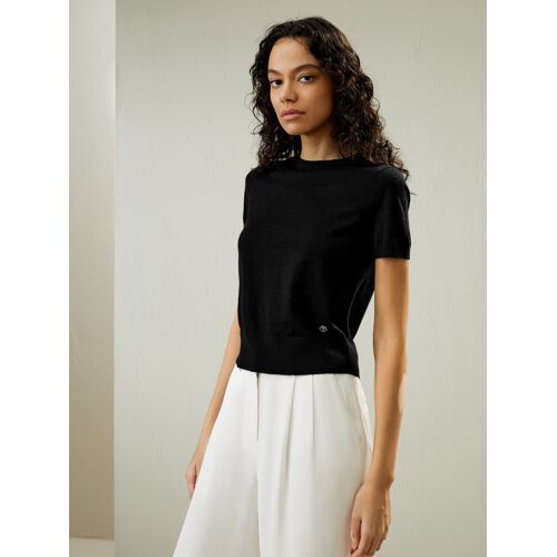 Lilysilk Pull Femme Manche Courte Noir Top Couche De Base 100% Cachemire Un Must Pour L'automne Et L'hiver M