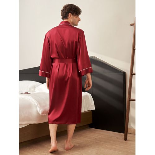 Lilysilk Peignoire Soie Homme Rouge Vineux Col Châle, Poches & Ceinture 100% Soie De Mûrier Prévient Les Rides Pour Mieux Dormir Xxl