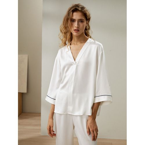 Lilysilk Ensemble Pyjama En Soie Blanc Lavable En Machine Coupe Ample 100% Soie Pure Léger Et Résistant Aux Rides Xl