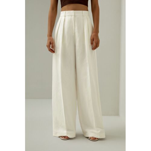 Lilysilk Pantalons Soie Coupe Large Sur Toute La Longueur En Mélange Soie-Lin Confortable Brillant Lisse Doux Blanc Naturel 36