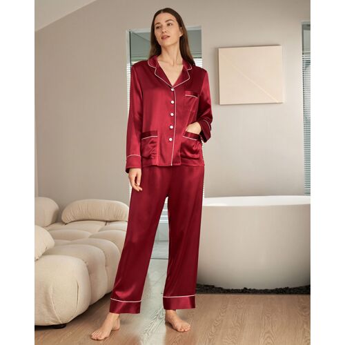 Lilysilk Pyjama Soie Rouge Femme Rouge Vineux Ensemble De Pyjama Deux Pièces 100% Soie Naturellement Antibactérien L
