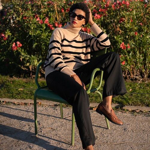 Lilysilk Pull Laine Femme Le Pull À Rayures Tarra Black&toffee Stripes M
