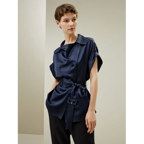 Lilysilk Top En Soie Bleu Marine Un Trench À Manches Courtes Unique 100% Soie Charmeuse Élégance Intemporelle Et Style Sophistiqué Xs