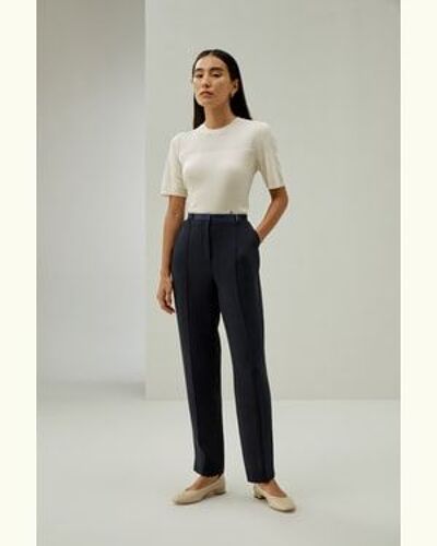 Lilysilk Pantalon Soie Coupe Ajustée Soie Charmeuse 100 % Texture Luxueuse S'accorde Avec N'importe Quelle Tenue Bleu Minuit 38