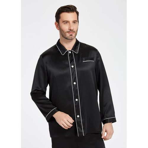 Lilysilk Pyjama Soie Homme Noir Passepoil Blanc Contrastant 100% Soie De Mûrier Respirant Super Léger Pyjama Xs