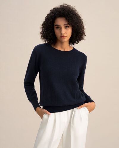 Lilysilk Pull 100% Bébé Cachemire Col Rond Coupe Régulière Doux Pour La Peau Et Respirant Bleu Marine