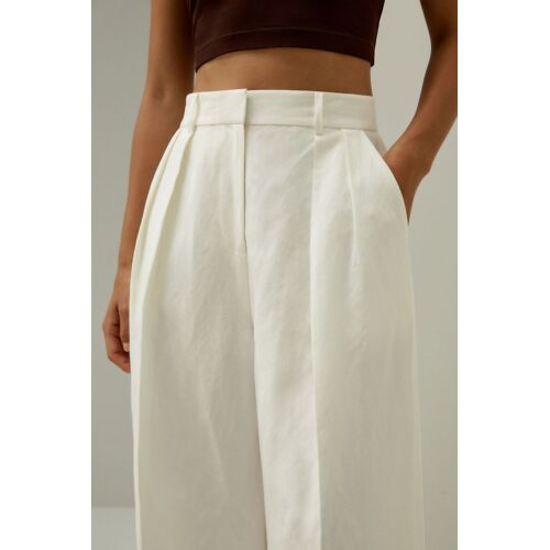 Lilysilk Pantalons En Soie Poches Latérales Soie De Mûrier, Lin S'accorde Avec N'importe Quelle Tenue Sophistiqué Et Élégant Blanc Naturel 46