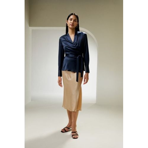 Lilysilk Chemisiers En Soie Bleu Marine Ceinture Intégrée À La Taille, Coupe Ajustée 100% Soie Naturelle Léger Et Résistant Aux Rides 34