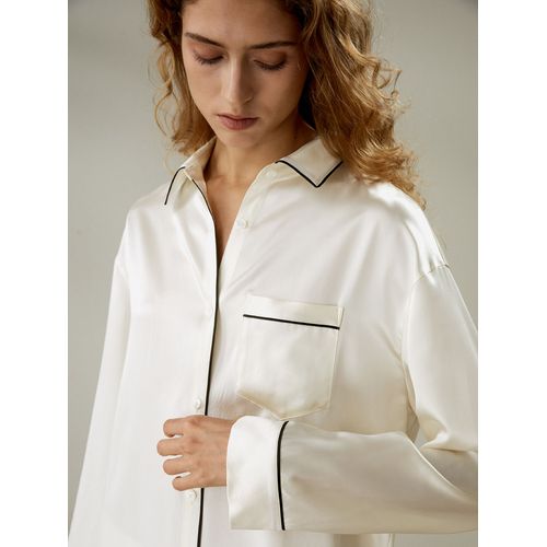 Lilysilk Pyjama 100 Soie Blanc Lavable En Machine Passepoil Contrasté 100% Soie Naturelle Convivial Pour Les Personnes Allergiques L