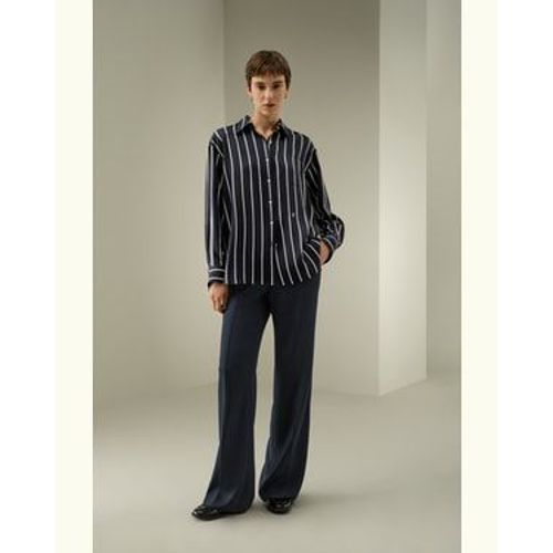 Lilysilk Chemise En Sergé De Soie Inspiration Nautique Avec Rayures Audacieuses Soie 100 % Luxueuse Fines Rayures Marine-Blanc L