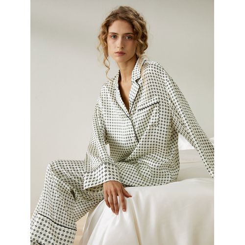 Lilysilk Pyjama 100 Soie Impression Graphique Poche Poitrine Boutons En Nacre 100% Soie Naturelle Bonne Qualité Lavable En Machine L