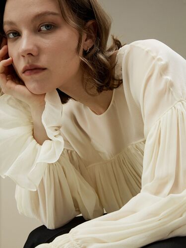 Lilysilk Chemisier Soie Femme Crème Top À Volants, Manches À Volants 100% Soie Pure Facilement Compléter Différentes Formes De Corps M