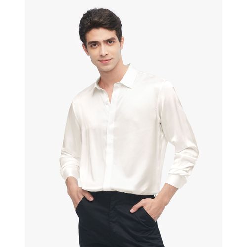 Lilysilk Chemises En Soie Pour Homme Blanc Naturel Bouton En Nacre, Design De Patte Dissimulée 100% Soie De Mûrier Léger Et Respirant Xxl