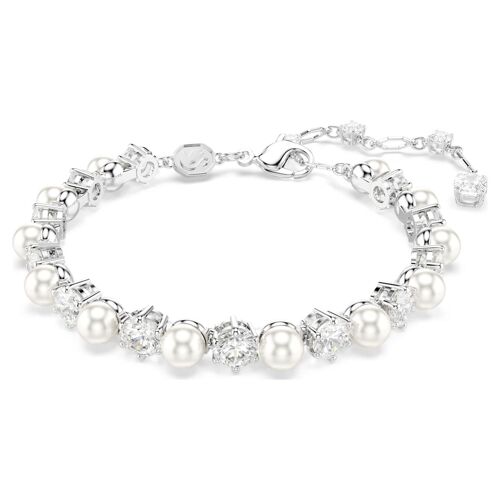 Bracelet Tennis Matrix, Perle De Cristal, Taille Ronde, Blanc, Métal Rhodié