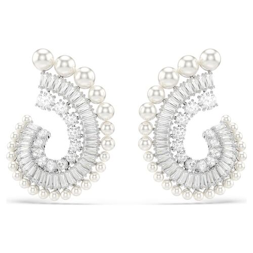 Pendants D'oreilles Ariana Grande X Swarovski, Perle De Cristal, Tailles Variées, Blanches, Métal Rhodié