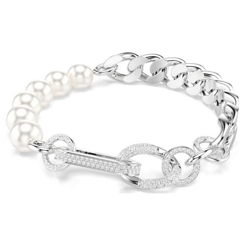 Bracelet Dextera, Perle De Cristal, Liens Mélangés, Blanc, Métal Rhodié