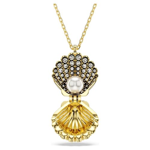 Pendentif Idyllia, Perle De Cristal, Coquillage, Blanc, Placage De Ton Or