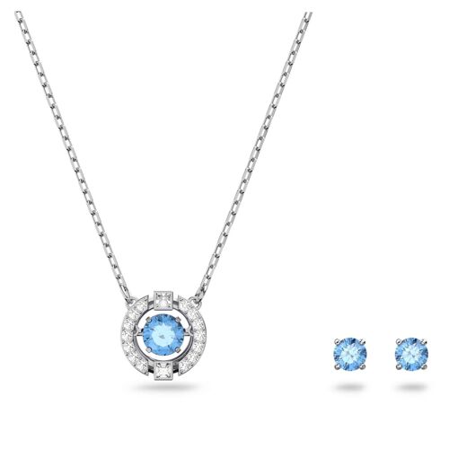 Parure Una, Taille Ronde, Bleu, Métal Rhodié