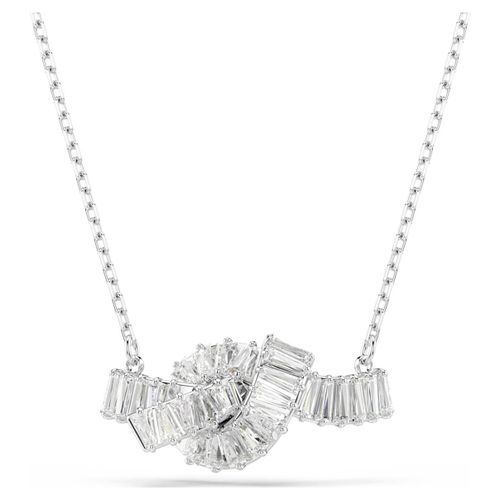 Pendentif Matrix, Taille Baguette, N?Ud, Blanc, Métal Rhodié