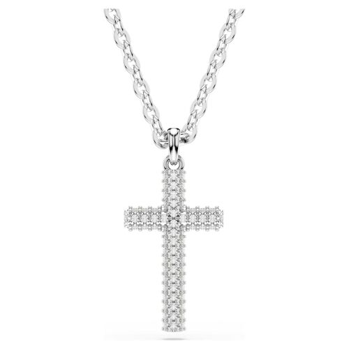 Pendentif Insigne, Pavé, Croix, Blanc, Métal Rhodié