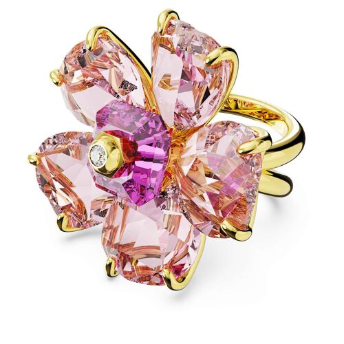 Bague Cocktail Idyllia, Fleur, Rose, Placage De Ton Or