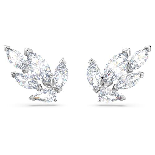 Clous D'oreilles Louison, Feuille, Blanches, Métal Rhodié