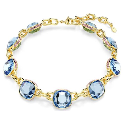 Collier Tennis Chroma, Taille Coussin, Multicolore, Placage De Ton Or