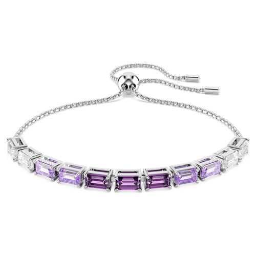 Bracelet Tennis Matrix, Taille Baguette, Violet, Métal Rhodié