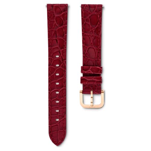 Bracelet De Montre, Largeur : 16 Mm (0,63 Po), Cuir Avec Coutures, Rouge, Finition Or Rose