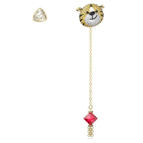 Pendants D'oreilles Zodiac Tiger, Design Asymétrique, Tigre, Longues, Multicolores, Placage De Ton Or