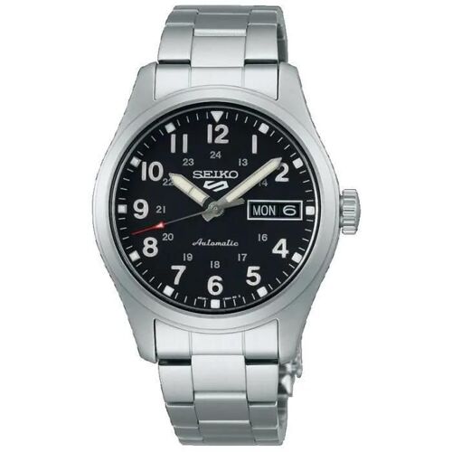 Montre Mécanique - Seiko - 5 Srpj81 - Acier Inoxydable - Cadran Noir - Bracelet Argent