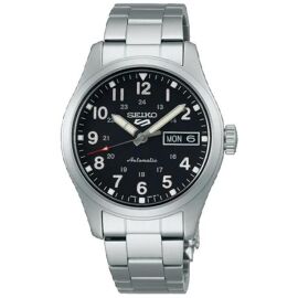 Montre Mécanique - Seiko - 5 Srpj81 - Acier Inoxydable - Cadran Noir - Bracelet Argent
