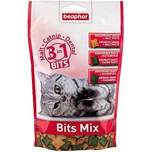 Friandises Pour Chat - Beaphar - Bits Mix - 3 En 1 - Malt - Catnip - Dental - 150 G