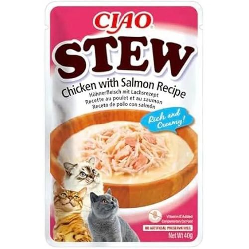 Inaba Ciao - Stew Poulet & Saumon - Recipe Friandise Pour Chat Humide - Délicieuse Et Saine - Sauce - Plat D'accompagnement -