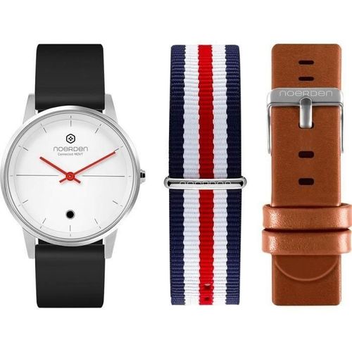 Noerden Montre Connectee Life - Bracelets Interchangeables - Silicone Noir - Cuir Marron - Nato Bleu. Blanc. Rouge Aucune