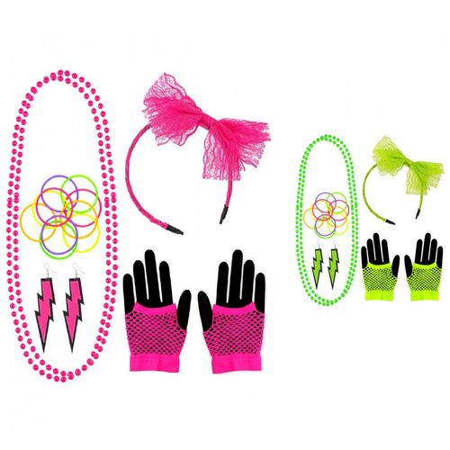 Néon Kit En Différentes Couleurs Années 80 : Bandeau, Collier, Bracelets, Boucles D'oreilles Et Gant