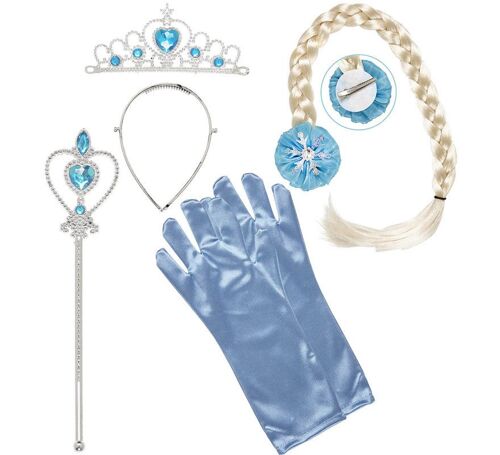 Kit Princesse Des Neiges Enfant : Diadème, Tresse, Gants Et Barrette Magique