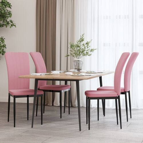 Chaises de salle à manger 4 pièces Velours rose Dossier rembourré en mousse Cadre en fer