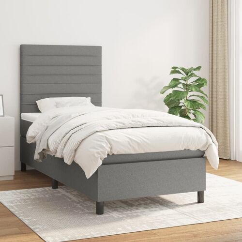vidaXL Lit à sommier tapissier avec matelas Gris foncé 100x200cm Tissu