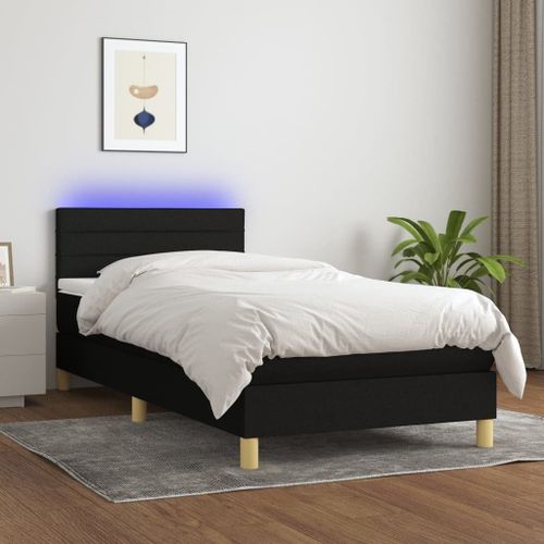 Vidaxl Sommier Tapissier Avec Matelas Et Led Noir 90x190 Cm Tissu