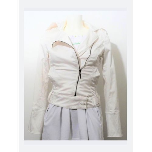Veste Courte/ Blouson Blanc Ecru Avec Zip Oblique- Taille S