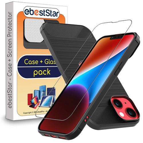 Ebeststar - Coque + Film D'écran En Verre Trempé Iphone 14 Plus Housse Motif Fibre Carbone Premium, Noir [Dimensions Precises Smartphone : 160.8 X 78.1 X 7.8 Mm, Écran 6.7''] [Nb: Lire Description]