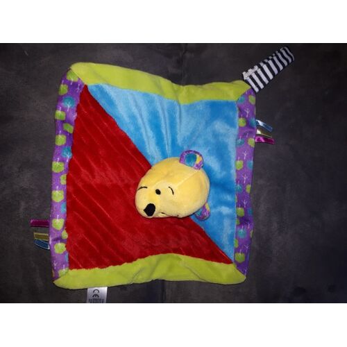 Doudou Nicotoy Winnie Plat Bleu Rouge Vert Pois Attache Sucette Tétine