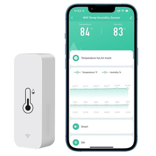 Thermomètre hygromètre Wi-Fi - Capteur intelligent de température et d'humidité sans fil avec application à distance - Alarme de notification pour la maison, la serre (1 pièce)