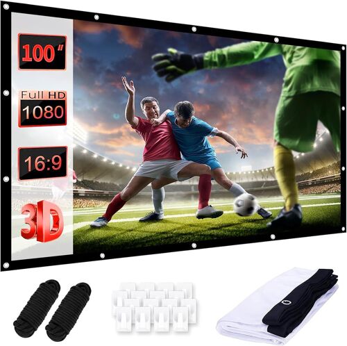 KALANKA-Écran de projection HD 100"" 16:9 - Écran de projection portable pliable avec crochet et corde - Pour la maison, l'école, les réunions, le camping, le home cinéma
