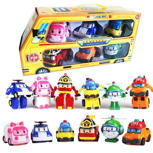 6 En 1 Bande Dessinee Animation Coreenne Robocar Poli Transformation Robot Car Toys Set 83168-9