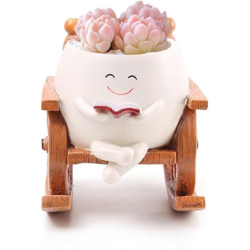 KALANKA-Pot de fleurs avec visage à bascule, grand motif smiley, chaise à bascule, pot de fleurs succulent avec trou de drainage, tête de pot de fleurs pour plantes succulentes à l'intérieur et à